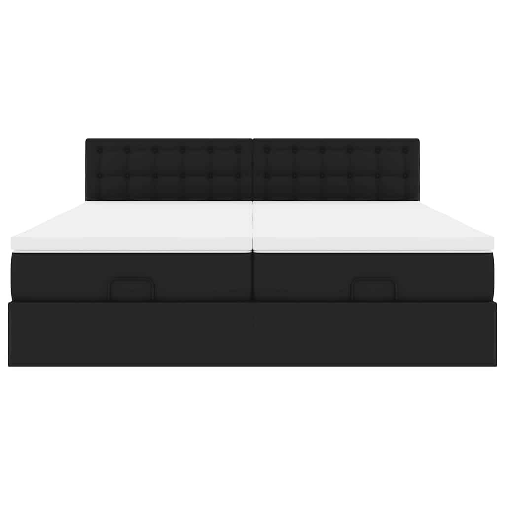 Struttura Letto Pouf con Materassi Nero 200x200 cm Similpelle 3312810