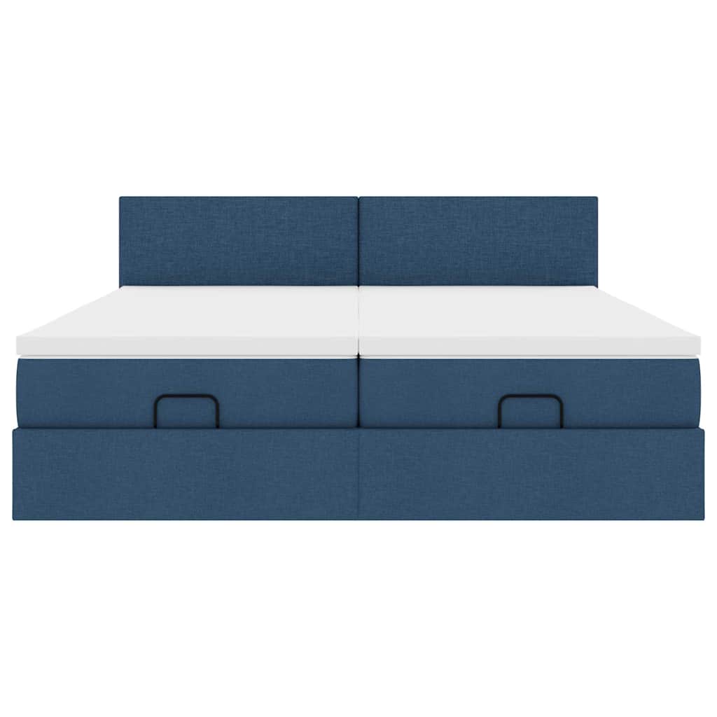 Struttura Letto Pouf con Materassi Blu 160x200 cm in Tessuto 3312821