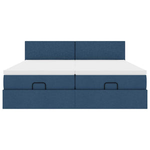 Struttura Letto Pouf con Materassi Blu 160x200 cm in Tessuto 3312821