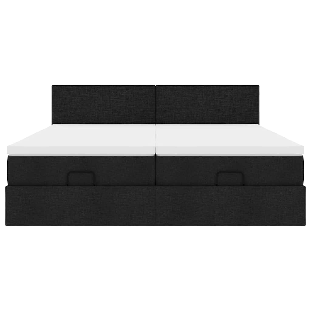 Struttura Letto Pouf con Materassi Nero 200x200 cm in Tessuto 3312831