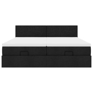 Struttura Letto Pouf con Materassi Nero 200x200 cm in Tessuto 3312831