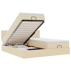 Struttura Letto Pouf con Materassi Crema 200x200 cm in Tessuto 3312834