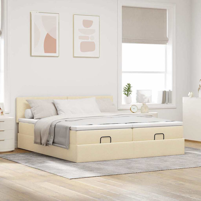 Struttura Letto Pouf con Materassi Crema 200x200 cm in Tessuto 3312834