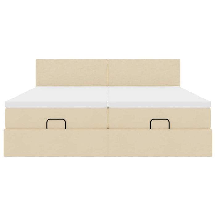 Struttura Letto Pouf con Materassi Crema 200x200 cm in Tessuto 3312834