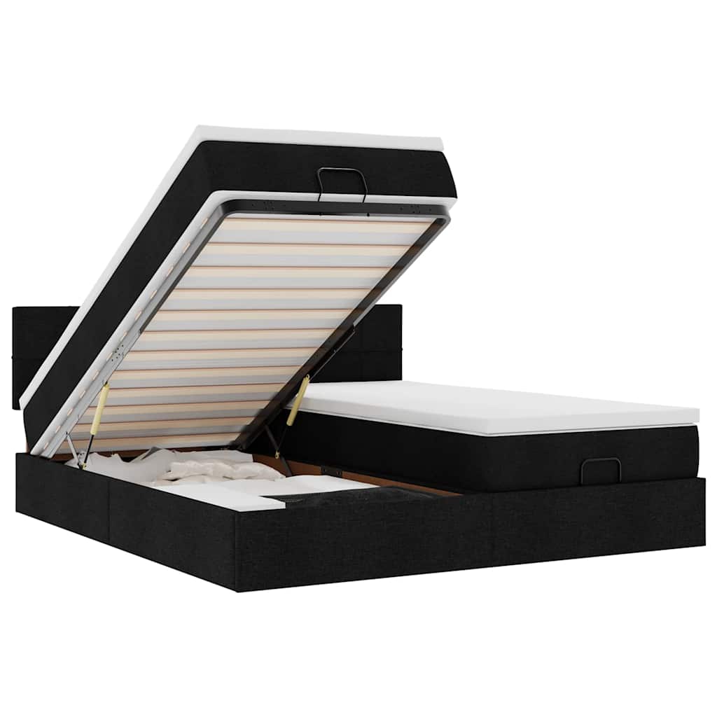 Struttura Letto Pouf con Materassi Nero 200x200 cm in Tessuto 3312852