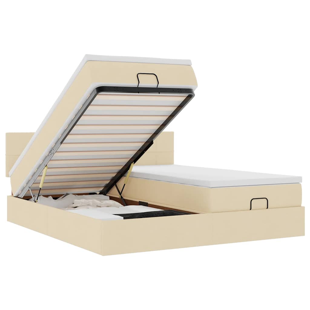 Struttura Letto Pouf con Materassi Crema 200x200 cm in Tessuto 3312855