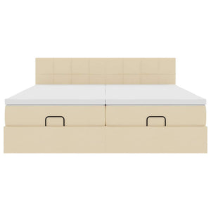 Struttura Letto Pouf con Materassi Crema 200x200 cm in Tessuto 3312855