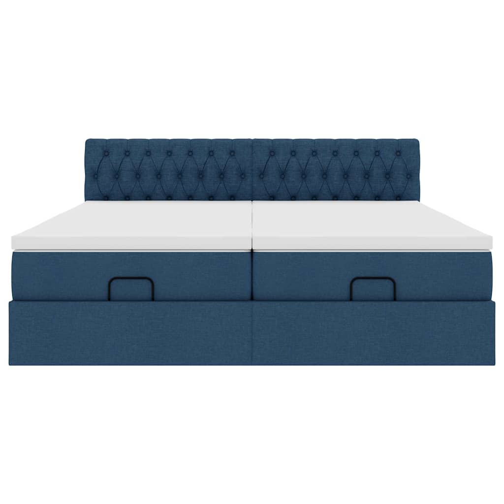 Struttura Letto Pouf con Materassi Blu 160x200 cm in Tessuto 3312863