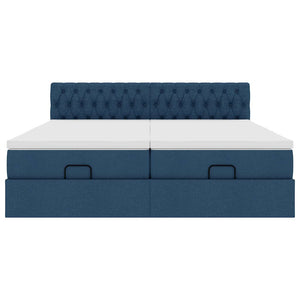 Struttura Letto Pouf con Materassi Blu 160x200 cm in Tessuto 3312863