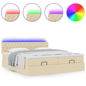 Struttura Letto Pouf con Materassi Crema 200x200 cm in Tessuto 3312876