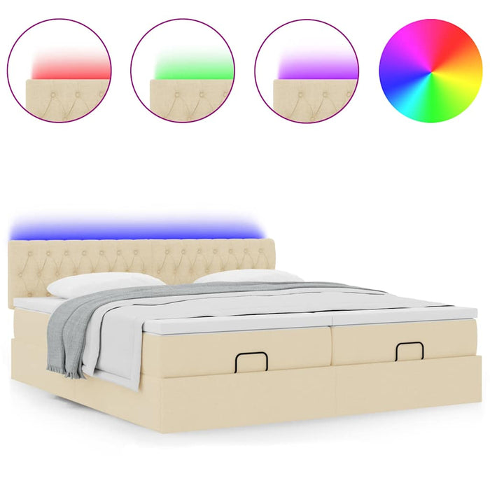 Struttura Letto Pouf con Materassi Crema 200x200 cm in Tessuto 3312876