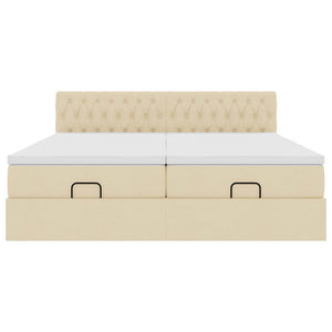 Struttura Letto Pouf con Materassi Crema 200x200 cm in Tessuto 3312876