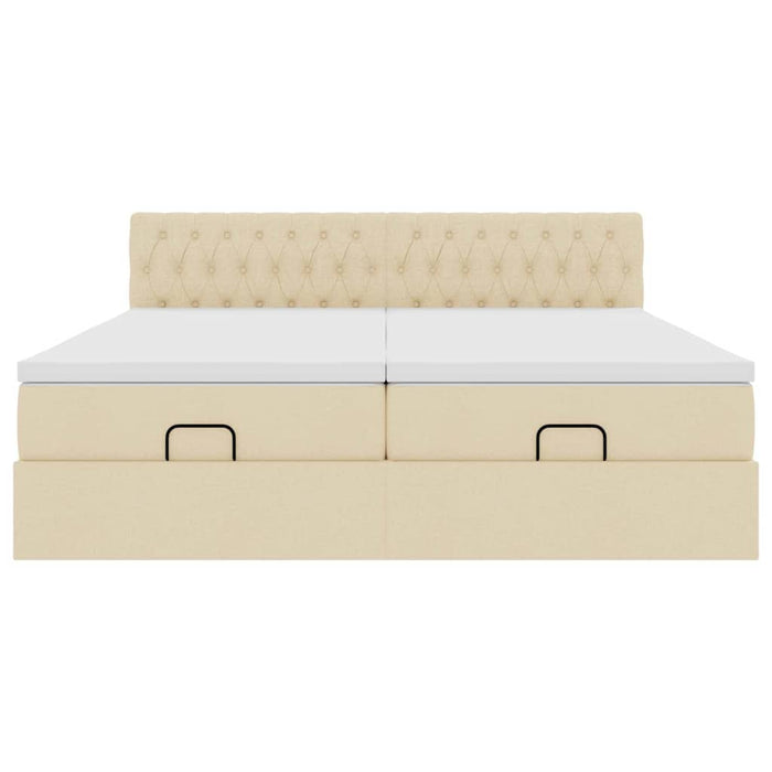 Struttura Letto Pouf con Materassi Crema 200x200 cm in Tessuto 3312876