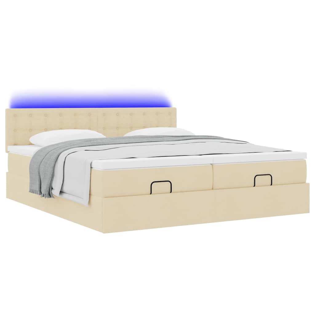 Struttura Letto Pouf con Materassi Crema 160x200 cm in Tessuto