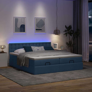 Struttura Letto Pouf con Materassi Blu 160x200 cm in Tessuto