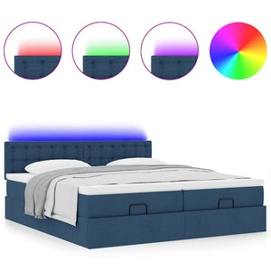Struttura Letto Pouf con Materassi Blu 160x200 cm in Tessuto
