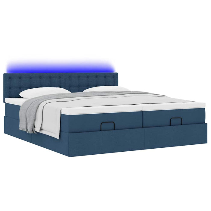 Struttura Letto Pouf con Materassi Blu 160x200 cm in Tessuto
