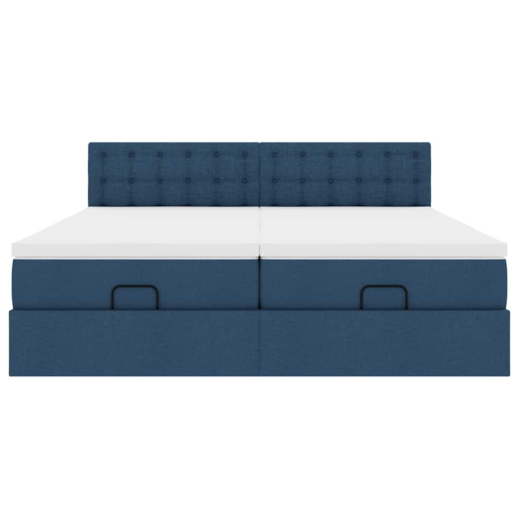 Struttura Letto Pouf con Materassi Blu 160x200 cm in Tessuto 3312884