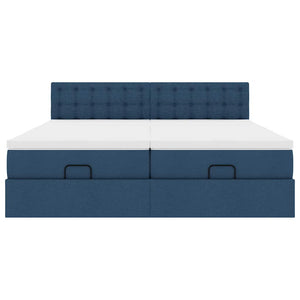 Struttura Letto Pouf con Materassi Blu 160x200 cm in Tessuto 3312884