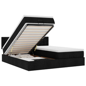 Struttura Letto Pouf con Materassi Nero 200x200 cm in Tessuto 3312894