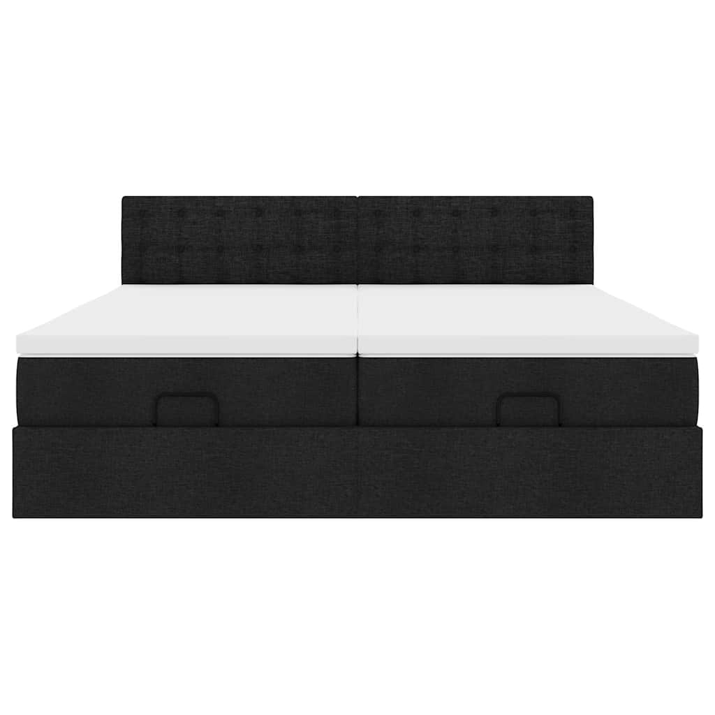 Struttura Letto Pouf con Materassi Nero 200x200 cm in Tessuto 3312894