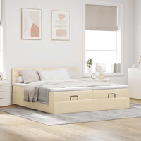 Struttura Letto Pouf con Materassi Crema 200x200 cm in Tessuto 3312897