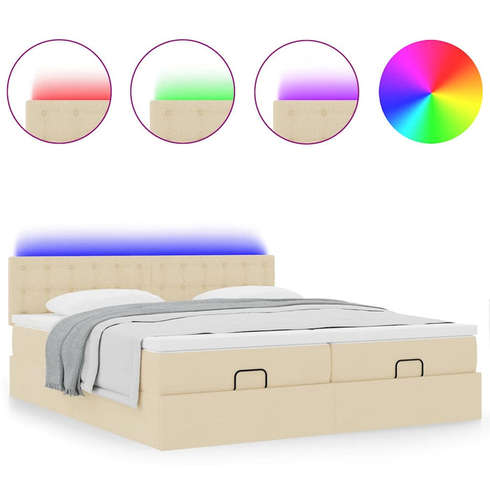 Struttura Letto Pouf con Materassi Crema 200x200 cm in Tessuto 3312897