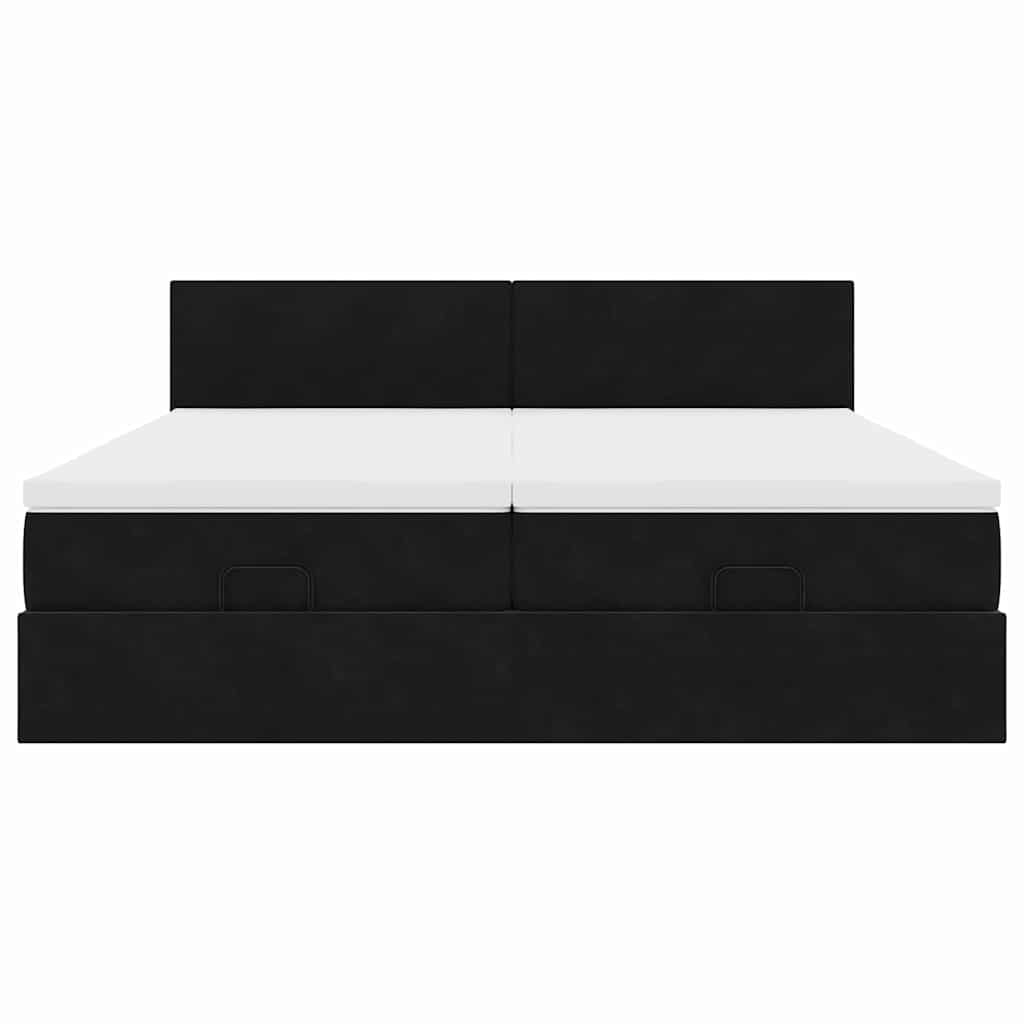 Struttura Letto Pouf con Materassi Nero 200x200 cm Velluto 3312913