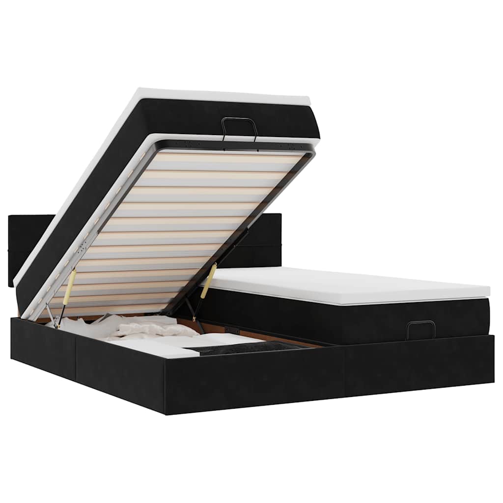 vidaXL Struttura Letto Pouf con Materassi Nero 180x200 cm in Velluto