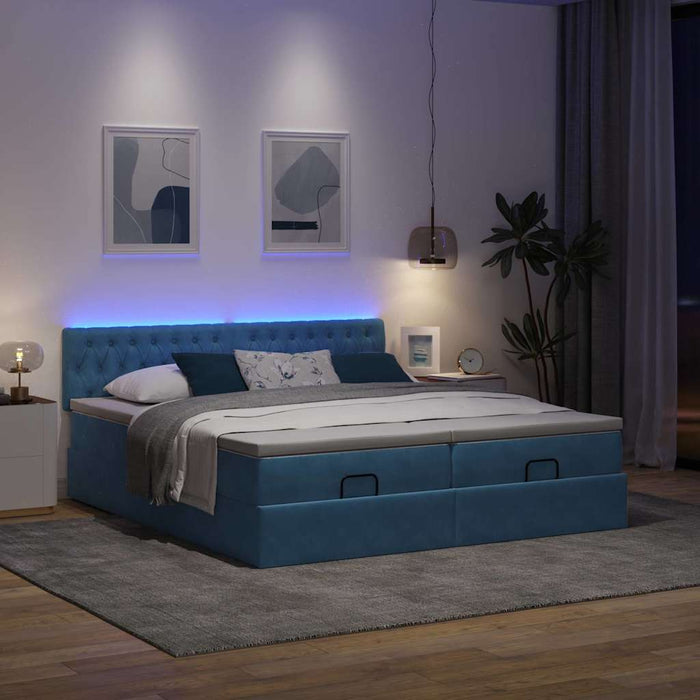vidaXL Pouf Letto con Materassi e LED Blu Scuro 200x200cm Velluto