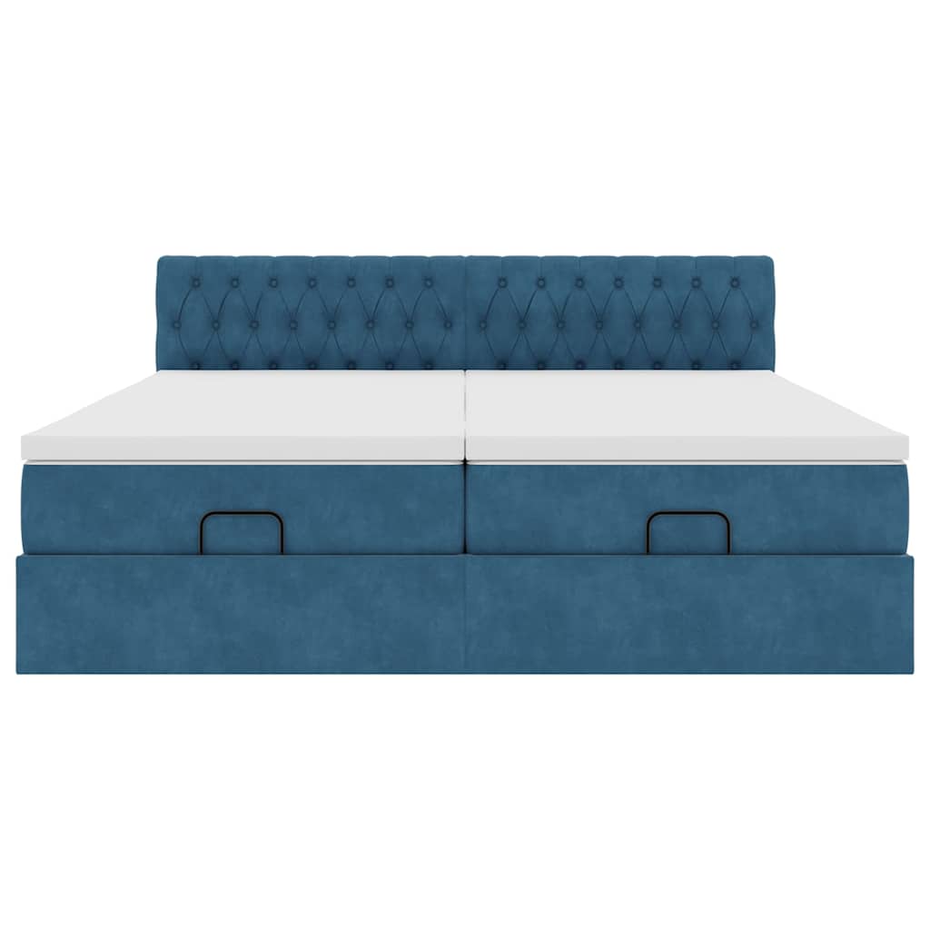 vidaXL Pouf Letto con Materassi e LED Blu Scuro 200x200cm Velluto