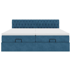 vidaXL Pouf Letto con Materassi e LED Blu Scuro 200x200cm Velluto