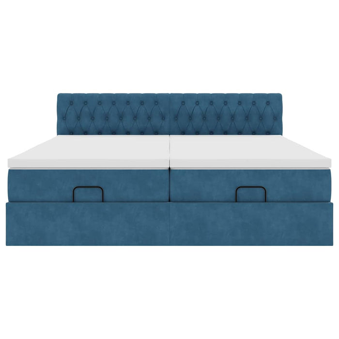 vidaXL Pouf Letto con Materassi e LED Blu Scuro 200x200cm Velluto