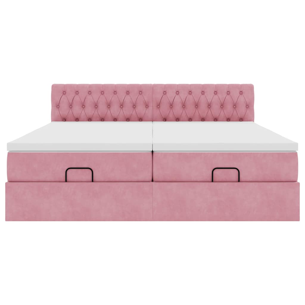 vidaXL Struttura Letto Pouf con Materassi Rosa 200x200 cm Velluto