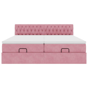 vidaXL Struttura Letto Pouf con Materassi Rosa 200x200 cm Velluto