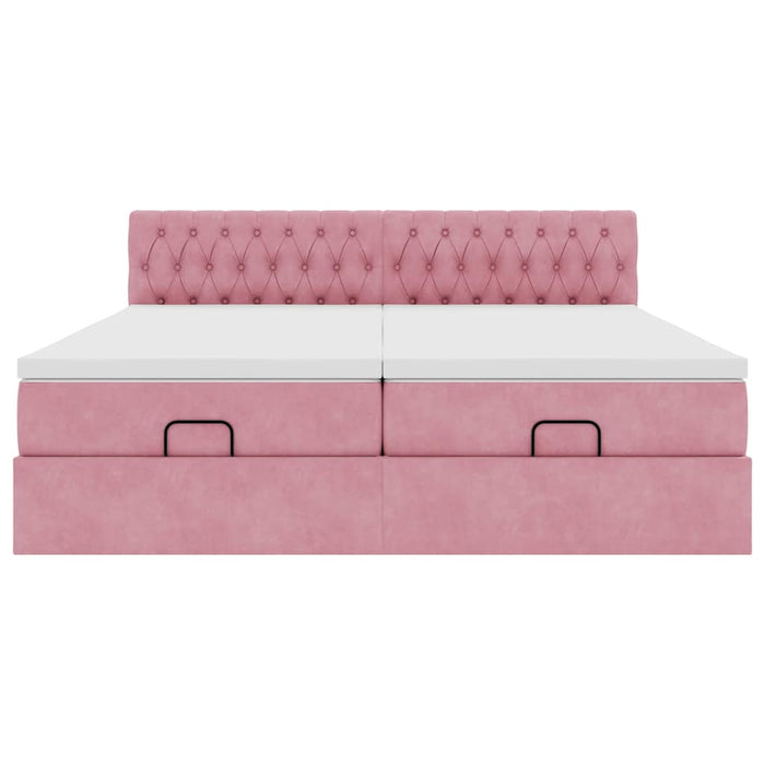 vidaXL Struttura Letto Pouf con Materassi Rosa 200x200 cm Velluto
