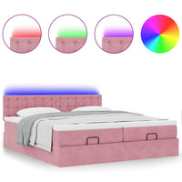 Struttura Letto Pouf con Materassi Rosa 160x200 cm Velluto