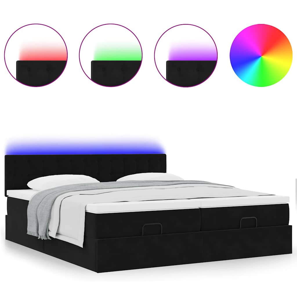 vidaXL Struttura Letto Pouf con Materassi Nero 200x200 cm Velluto