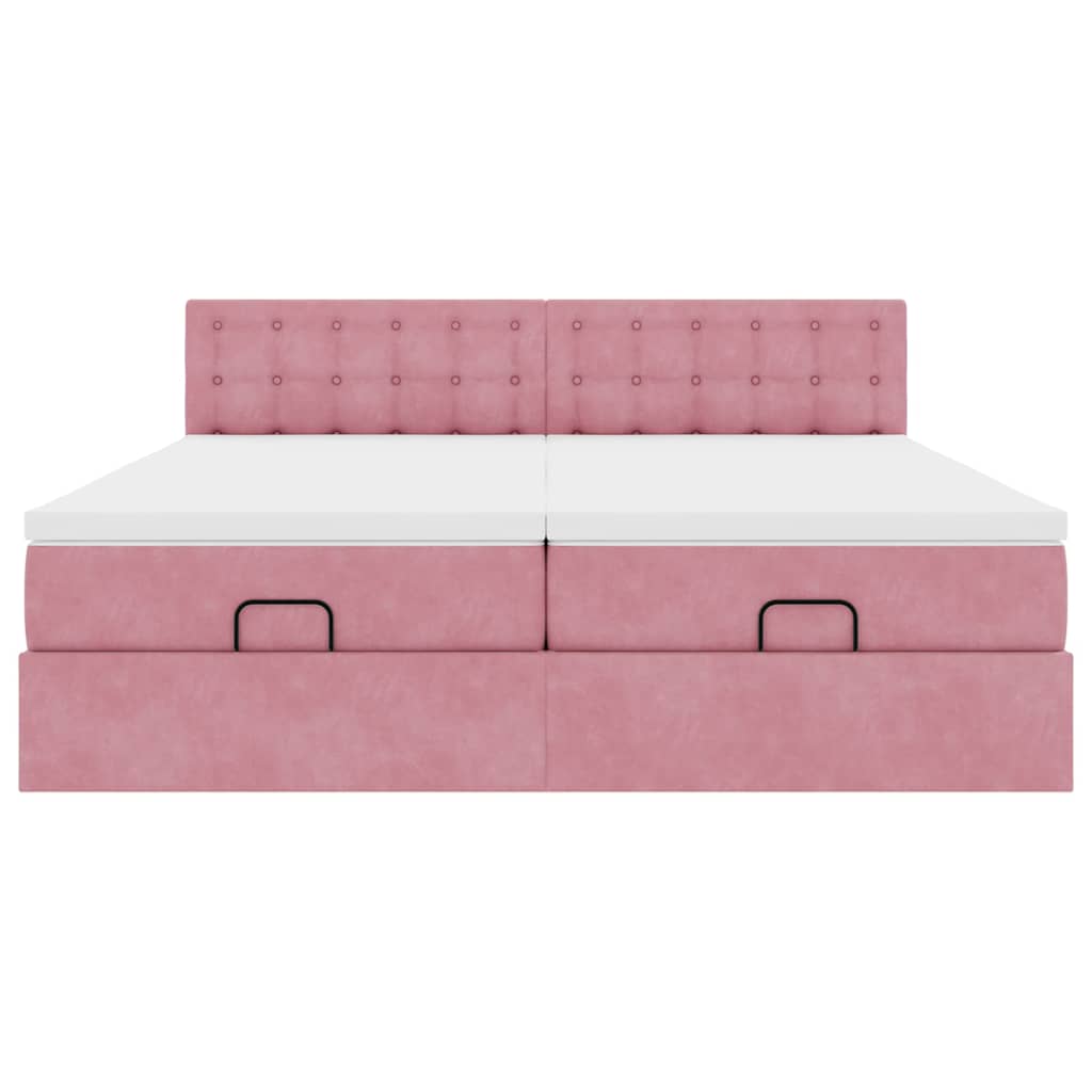 vidaXL Struttura Letto Pouf con Materassi Rosa 200x200 cm Velluto