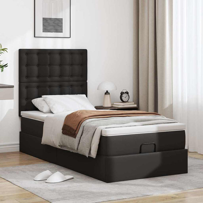 vidaXL Letto Pouf con Materasso Nero 80x200 cm Similpelle
