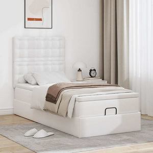 vidaXL Letto Pouf con Materasso Bianco 90x190 cm Similpelle