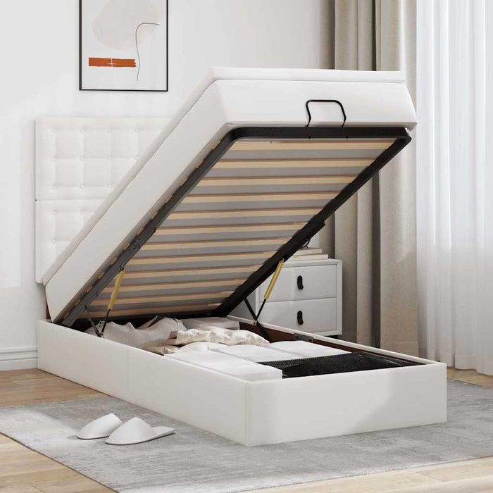 vidaXL Letto Pouf con Materasso Bianco 90x190 cm Similpelle