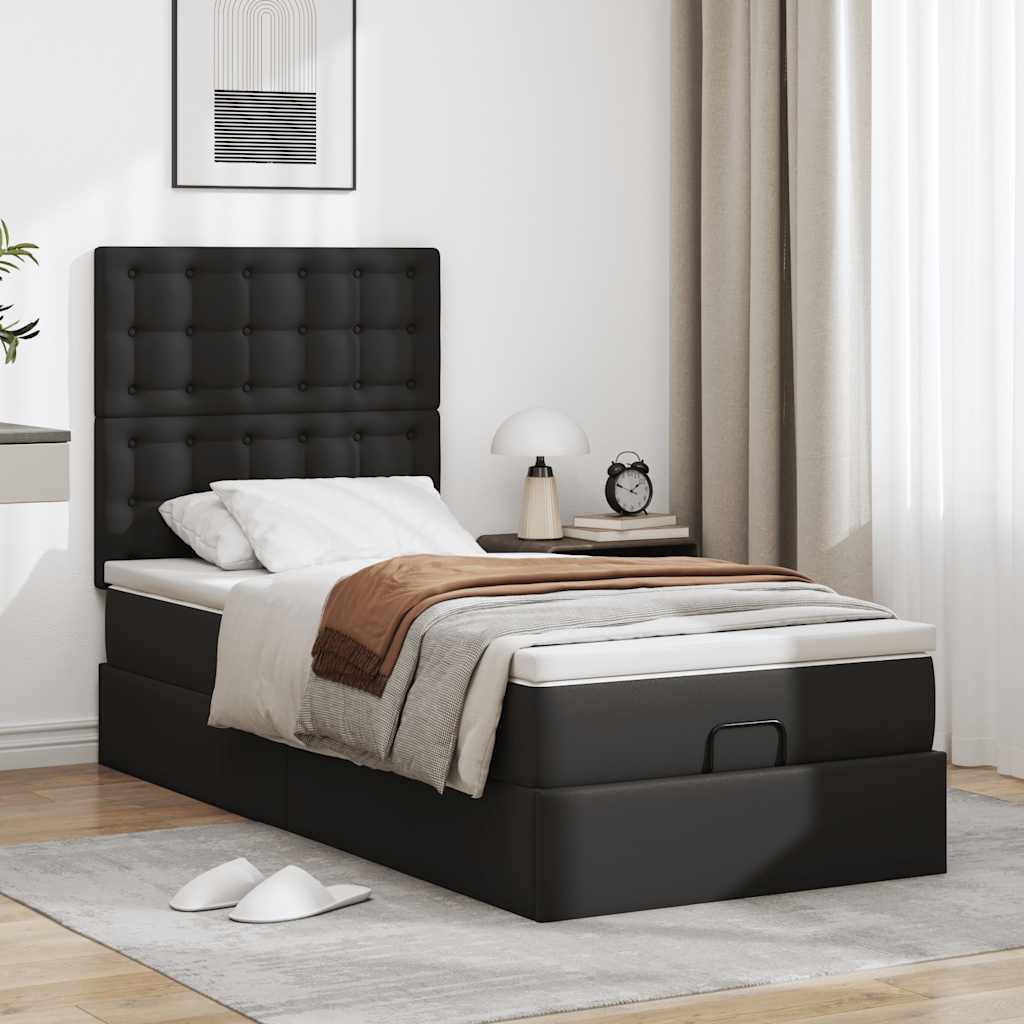 Letto Pouf con Materasso Nero 90x200 cm Similpelle 3312981