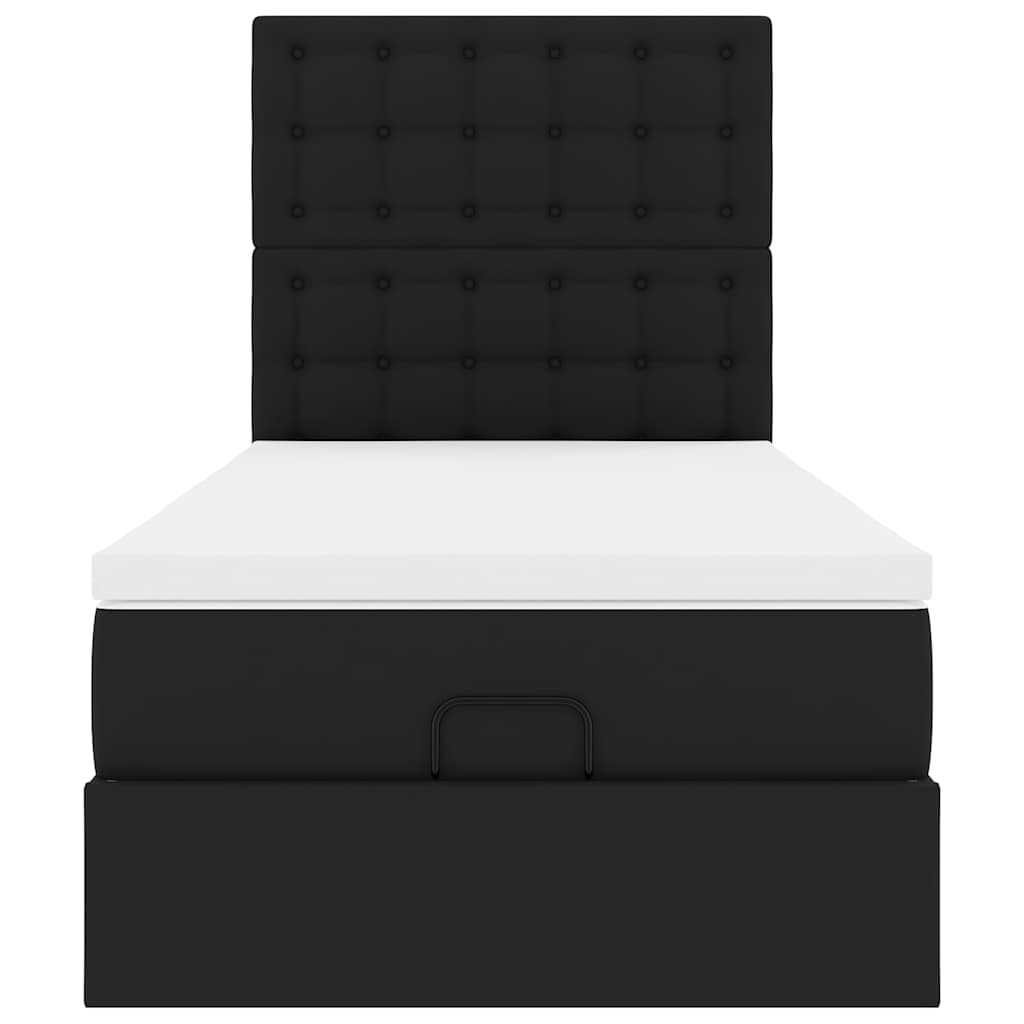 Letto Pouf con Materasso Nero 90x200 cm Similpelle