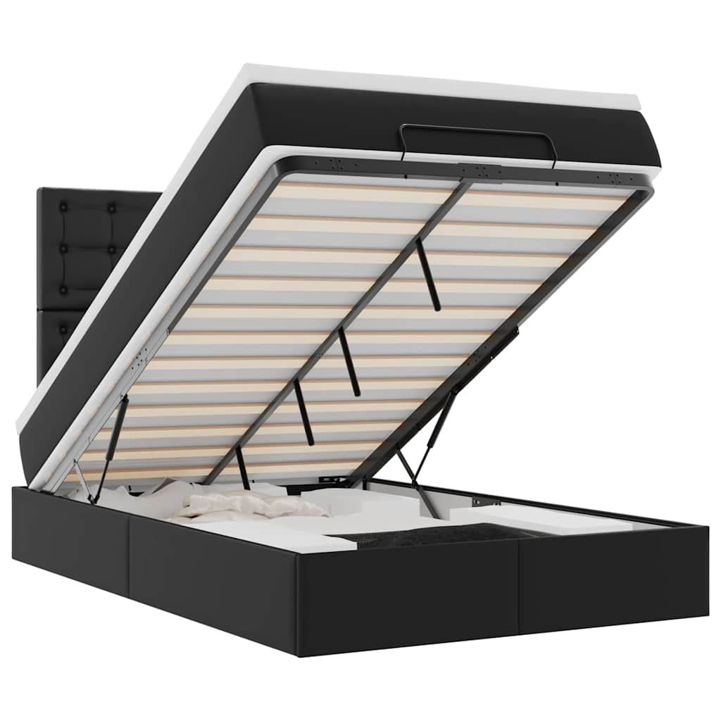 Struttura Letto Pouf con Materasso Nero 120x190 cm Similpelle 3312991