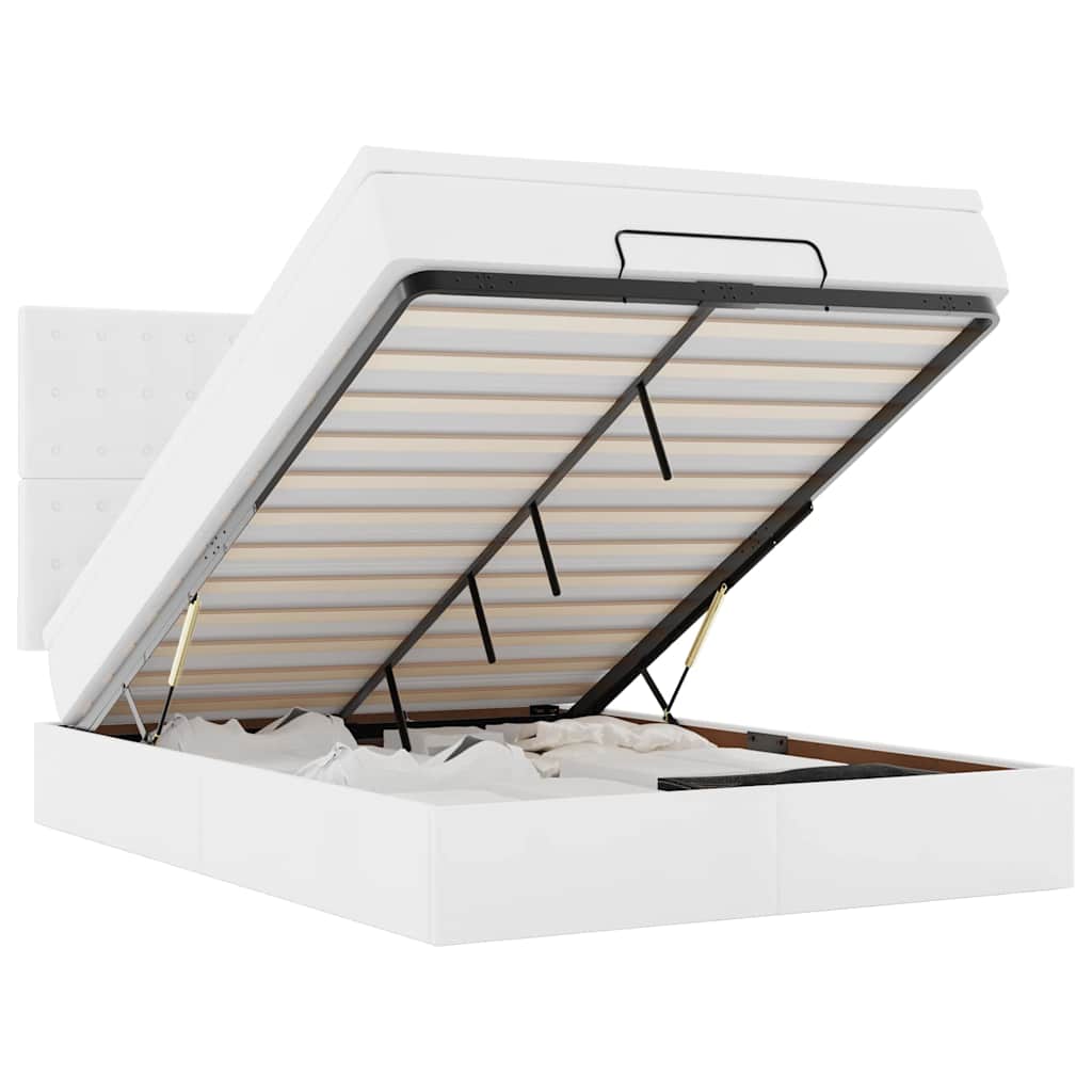 vidaXL Struttura Letto Pouf con Materasso Bianco 140x200 cm Similpelle