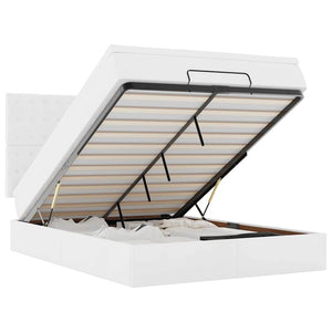 vidaXL Struttura Letto Pouf con Materasso Bianco 140x200 cm Similpelle