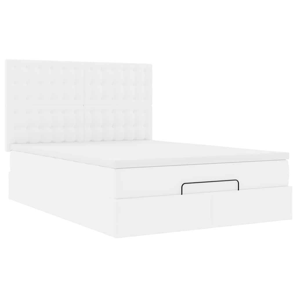 vidaXL Struttura Letto Pouf con Materasso Bianco 140x200 cm Similpelle