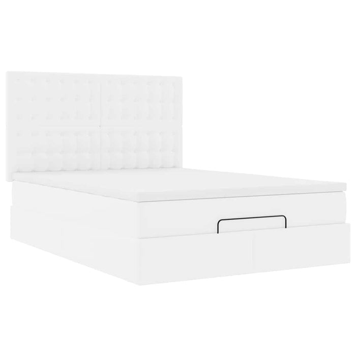 vidaXL Struttura Letto Pouf con Materasso Bianco 140x200 cm Similpelle
