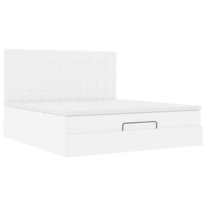 vidaXL Struttura Letto Pouf con Materasso Bianco 160x200 cm Similpelle